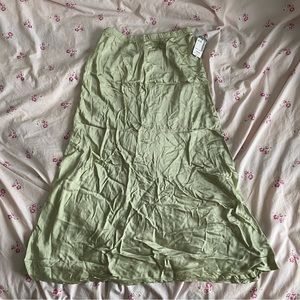 green satin midi skirt